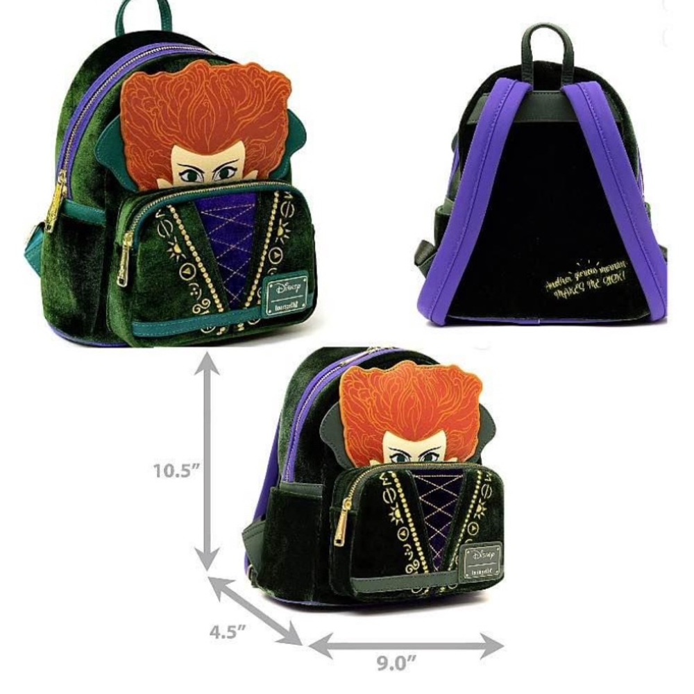 Loungefly Pristine Disney Hocus Pocus Winnie Velour Backpack-LIKE NEW - Picture 2 of 10